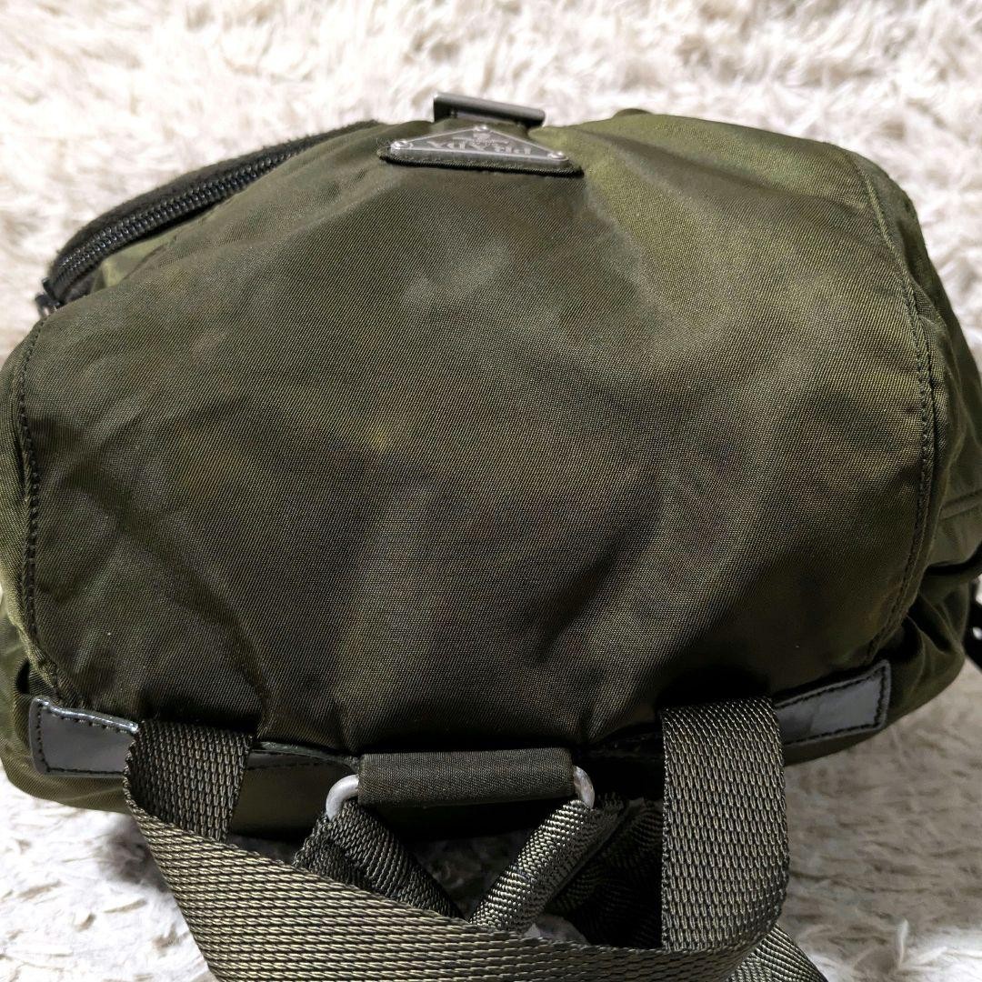 PRADA Backpack Test Nylon Triangle Logo Khaki Lea… - image 6