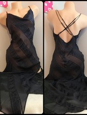 Rare VTG 90s Victoria's Secret 100 Silk Satin Stripe Long Maxi Slip Dress Sz M