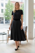 VTG Valentino Boutique Hattie Black Midi Pleated Skirt 10 Velvet Top waist wool