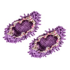 2Pcs Washable Cleaning Shoes Cover Duster Chenille Mop Slippers Purple