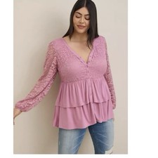 Torrid Pink Babydoll Lace Super Soft Tiered Button Top Size 2X