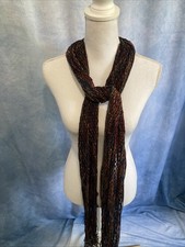 Vtg 90s Grunge Boho Chenille Open Knit Mesh Skinny Scarf Multicolor Fringed 92