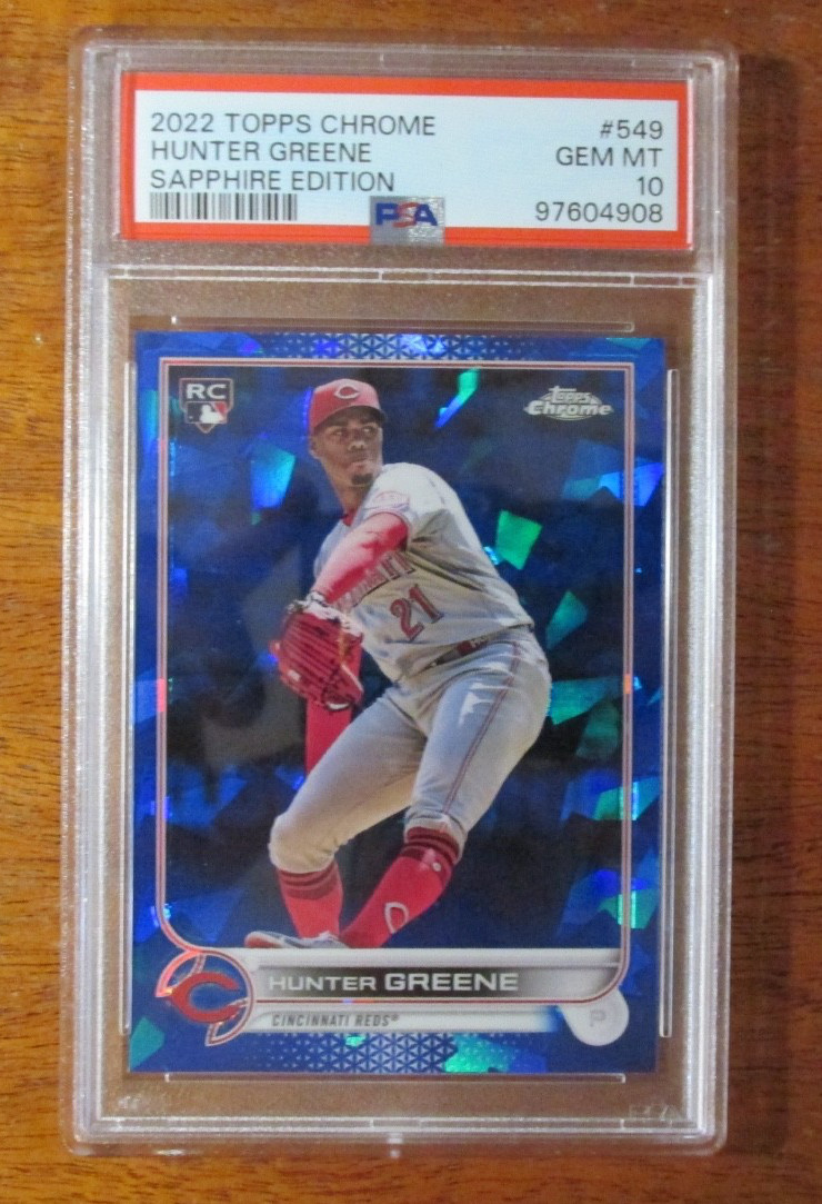 2022 Topps Chrome Sapphire # 549 Hunter Greene PSA 10 RC Rookie