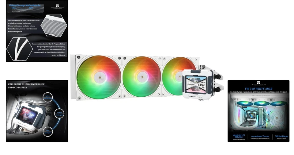 CPU Wasserkühlung 360 ARGB LCD Bildschirm AMD Intel PC Wasserkühler - Bild 2 von 4