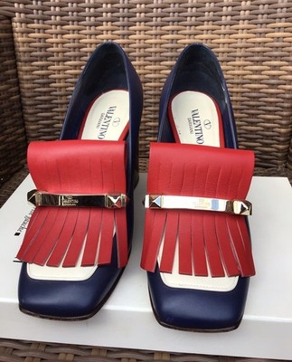 VALENTINO GARAVANI Schuhe Pumps Gr. 39 Leder Blau Rot Weiß Gold Fransen TOP