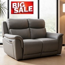 Oscar Grey Leather Power Reclining 2 Seater Sofa with Power Headrest