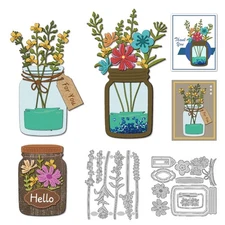 DELORIGIN Jar Wildflowers Cutting Dies Card Making Die Stencil Metal Flower V...