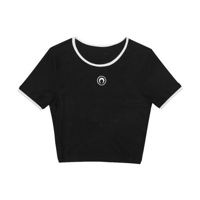 Marine Serre Contrast Ringer Crop T-Shirt with Logo for Women 144765074