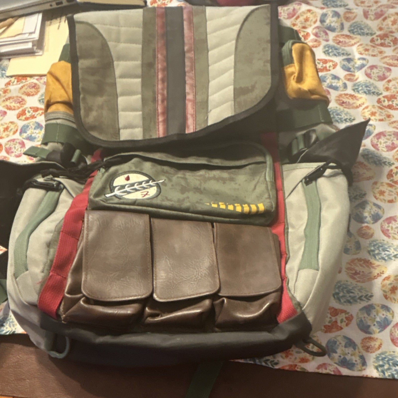 Green Gray Embroidered Patch Multiple Pockets