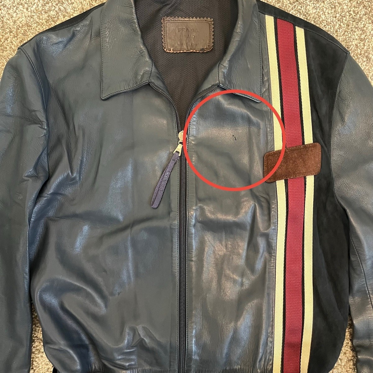 プラダ ブラックライン モト ホワイト レザージャケット 50 (M/L) VINTAGE PRADA 'Navy' STRIPED LEATHER RACING MOTO JACKET SIZE 50 | eBay