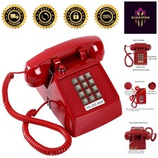 Traditional Red Desk Phone - Large Button Corded Telephone for Home  Office