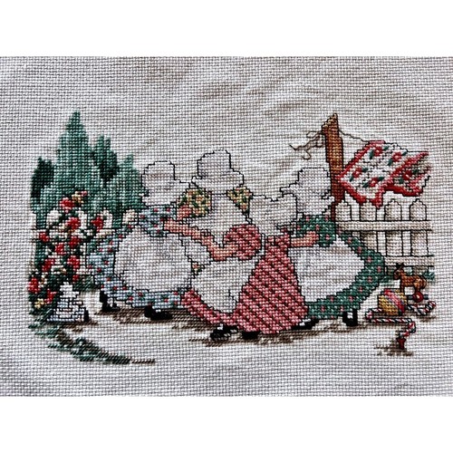 Finished Cross Stitch Spring Garden Quilt Cottagecore Folk Art Gardencore Cozy