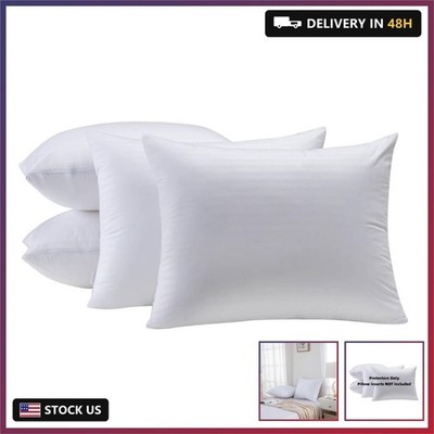 Kingnex 4 Pack Waterproof Feather Proof Pillow Protectors with Zipper on Long Si