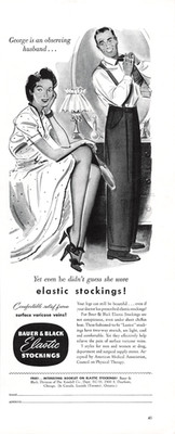 Bauer Black Elastic Stockings Soothe Varicose Veins Couple Vtg Magazine Print Ad