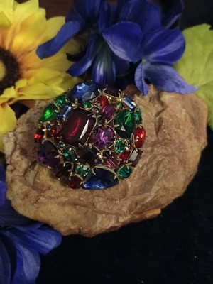Vintage Kramer Attributed Fruit   Salad Large Rhinestone Cluster Designer...