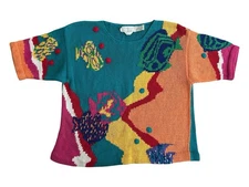 Vintage The Eagle’s Eye Shortsleeve Hand Kit Sweater Size M Tropical