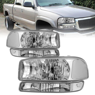 #ad For 1999 2006 GMC Sierra 00 06 Yukon 4Pcs Factory Chrome HeadlightsBumper Lamp $58.79