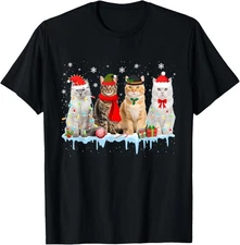 Funny Cat Christmas Lights Reindeer Santa Xmas Kitten Lover T-Shirt S-5XL