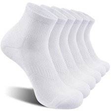 6 Pack Men's Ankle Socks Cotton Cushioned Athletic Running Socks X-Large White