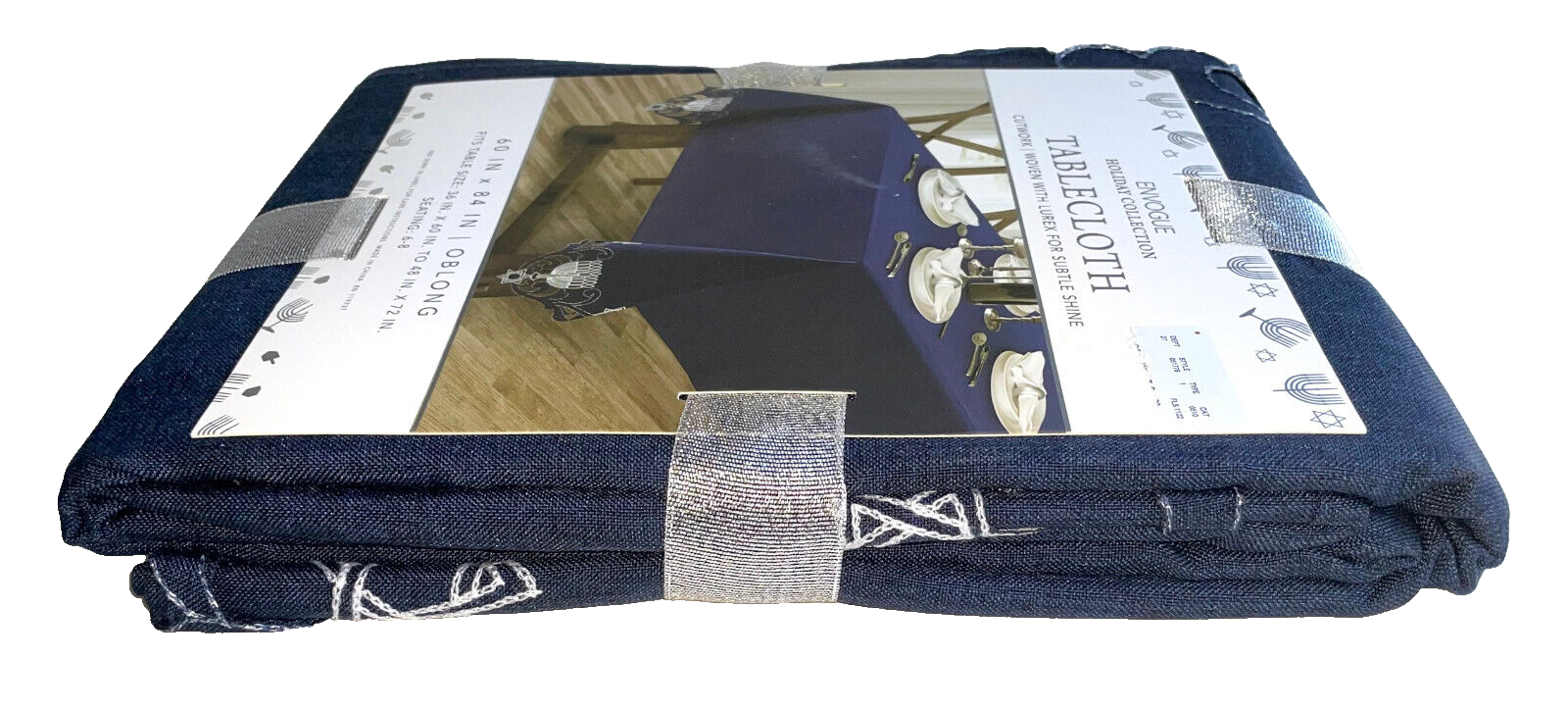 TABLECLOTH Envogue Holiday Collection Hanukkah NEW Blue Silver 60" x 84