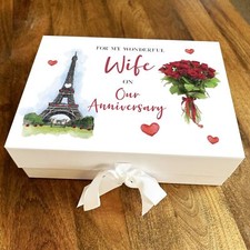 Wife Roses Eiffel Tower Personalised Wedding Anniversary Keepsake Gift Box