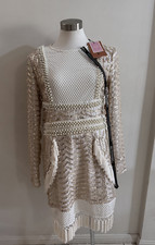 Women's PrettylittleThing Cia Gold Premium Lace Panel Tassel Bodycon Dress