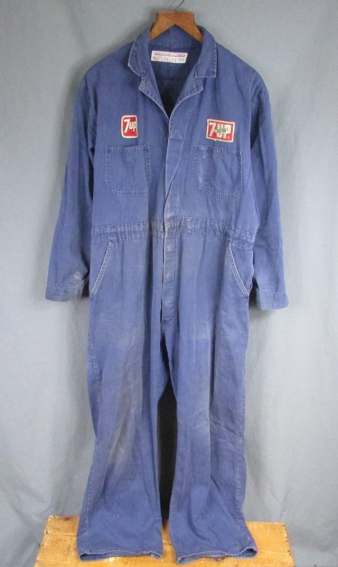 Vintage 1960s 7UP Blue Herringbone Twill Work Coveralls