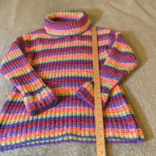 Forever 21 Sweater Medium Oversized Rainbow Chunky Turtleneck Cotton Crochet - Picture 8 of 16