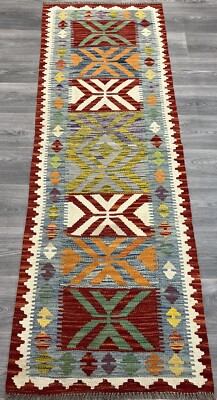 Handarbeit Kelim Läufer Wolle Naturfarben Afghan Traditionell 205cmx70cm