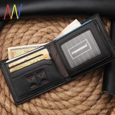 Mens Leather Wallet Slim Bifold with 9 Credit Card Pockets and ID Window US FAST
