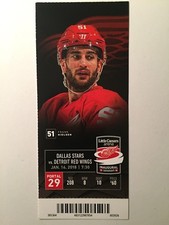 DETROIT RED WINGS VS DALLAS STARS JANUARY 16, 2018 TICKET STUB
