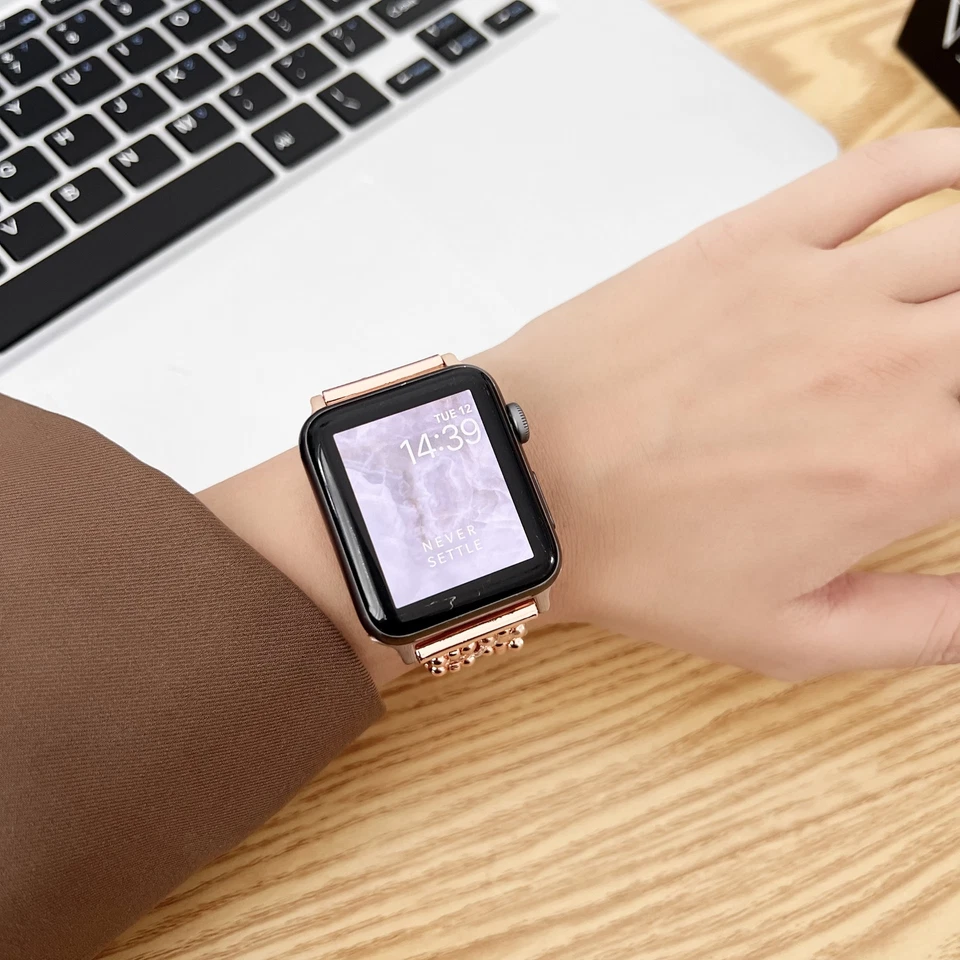 Dressy Slim Circle Brass Chain Metal Band For iWatch Series 9 SE 8 7 6 5 4 3 2 1 - Image 4 of 4