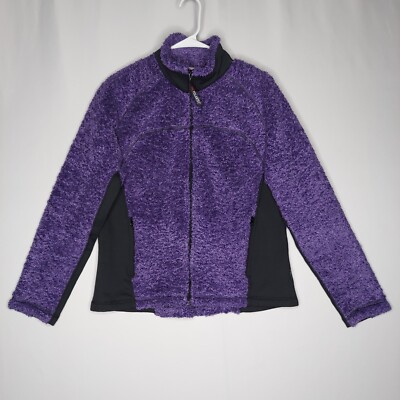 Sahalie Sherpa Fleece Jacket Womens Medium Purple Zip Pocket Mock Polartec  Teddy
