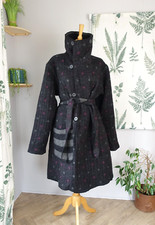 Gudrun Sjoden Black & Grey Striped Spotted Wool Reversible Blanket Coat Size M