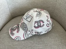 NEW 100%AUTHENTIC Chanel 23P White/Black/Pink Logo Cotton Baseball Cap One Size