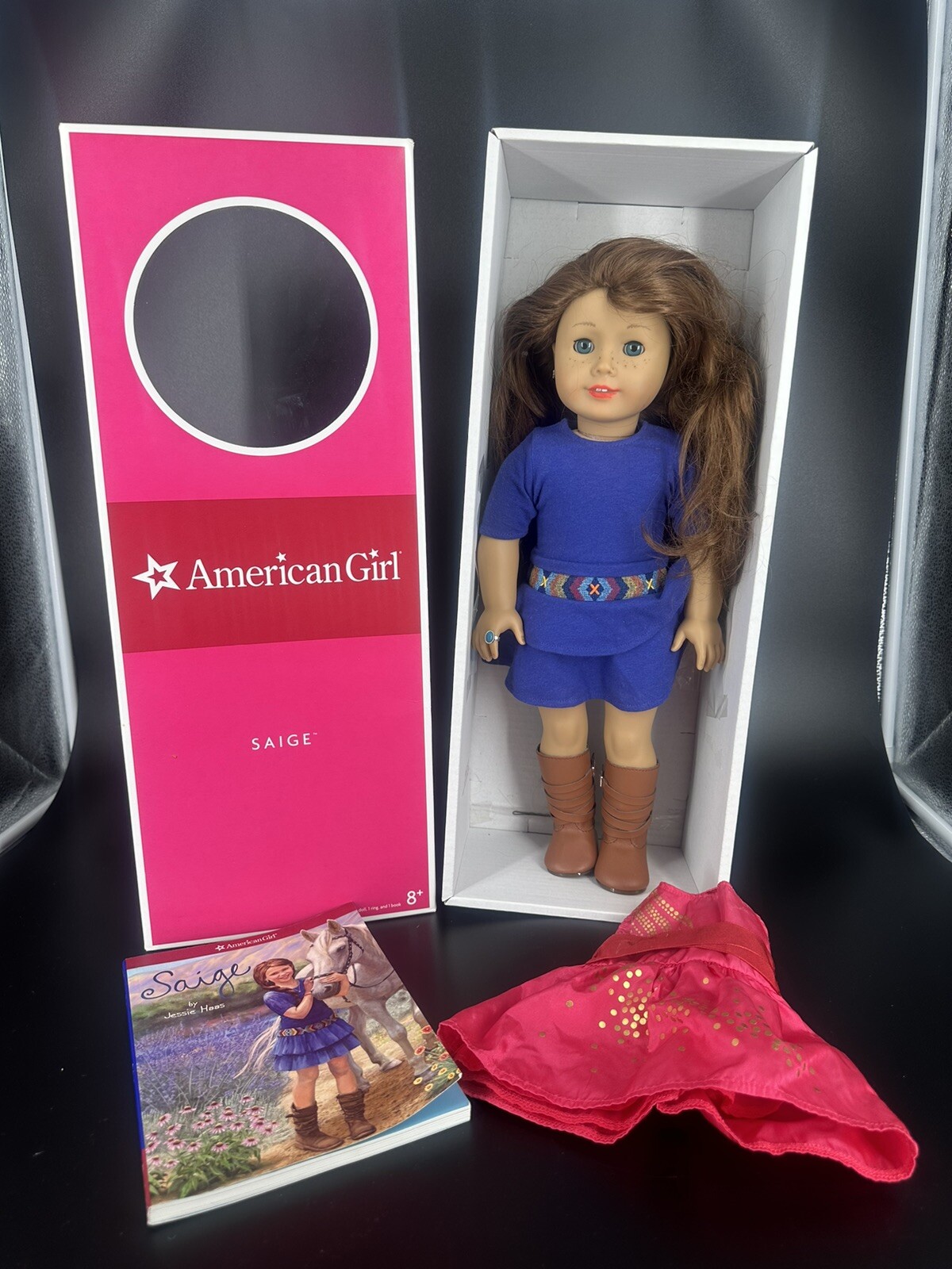 Saige American Girl Doll with 1 book, 1 ring, earrings, 2 dresses ...