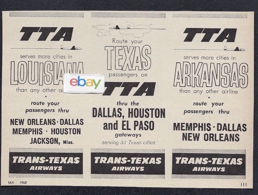 TTA TRANS TEXAS 1961 LOUISIANA-ARKANSAS-TEXAS THRU DALLAS-HOUSTON