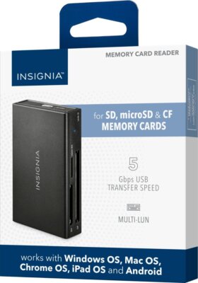 Insignia- USB-C to SD, microSD and CompactFlash Memory Card Reader - Black NWOB