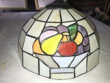 Vintage TIFFANY Style STAINED GLASS Pattern FRUIT BOWL Apple Pear 12" LAMP SHADE