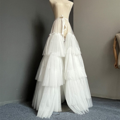 Damen Ruffles Spitze Netz Lang Wickelrock Lagig Gestuft Tüll Tutu Hochzeit Party