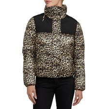Kendall & Kylie Topeka Colorblock Puffer Coat Jacket Leopard - Size M - Nwt