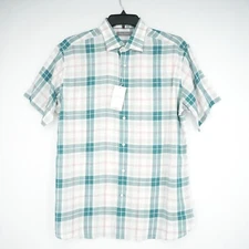 Daniel Cremieux Short-Sleeve Shirt L Green White Pink Plaid Signature NWT $85