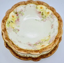 Hand Painted Limoges France Yellow Rose Sauce Fruit Bowl Attached Underplate