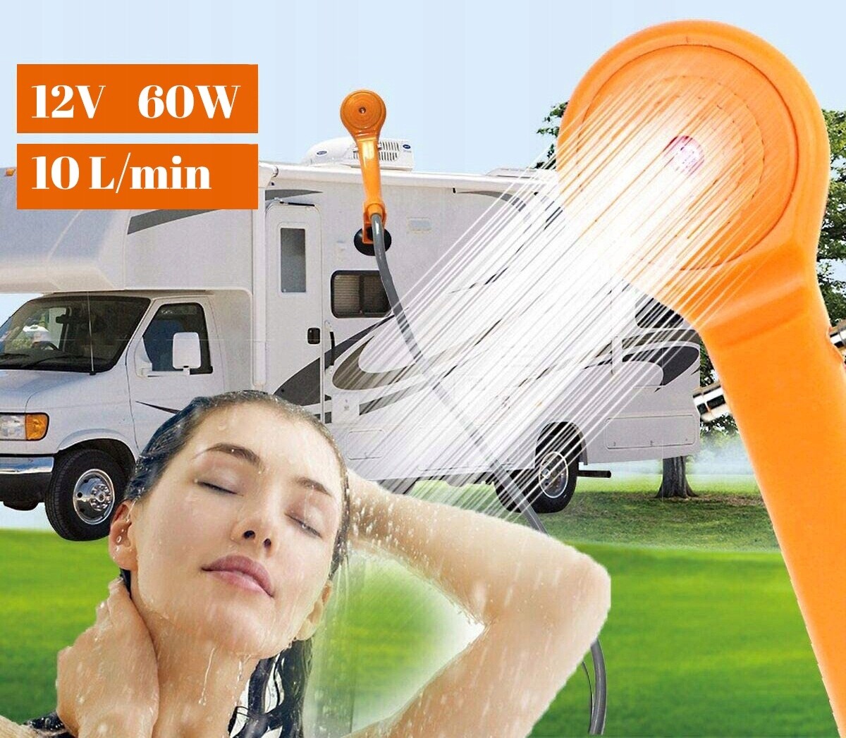 Portable Handheld Outdoor Shower Head Camping Travel Water Spray Pump DC 12V eBay