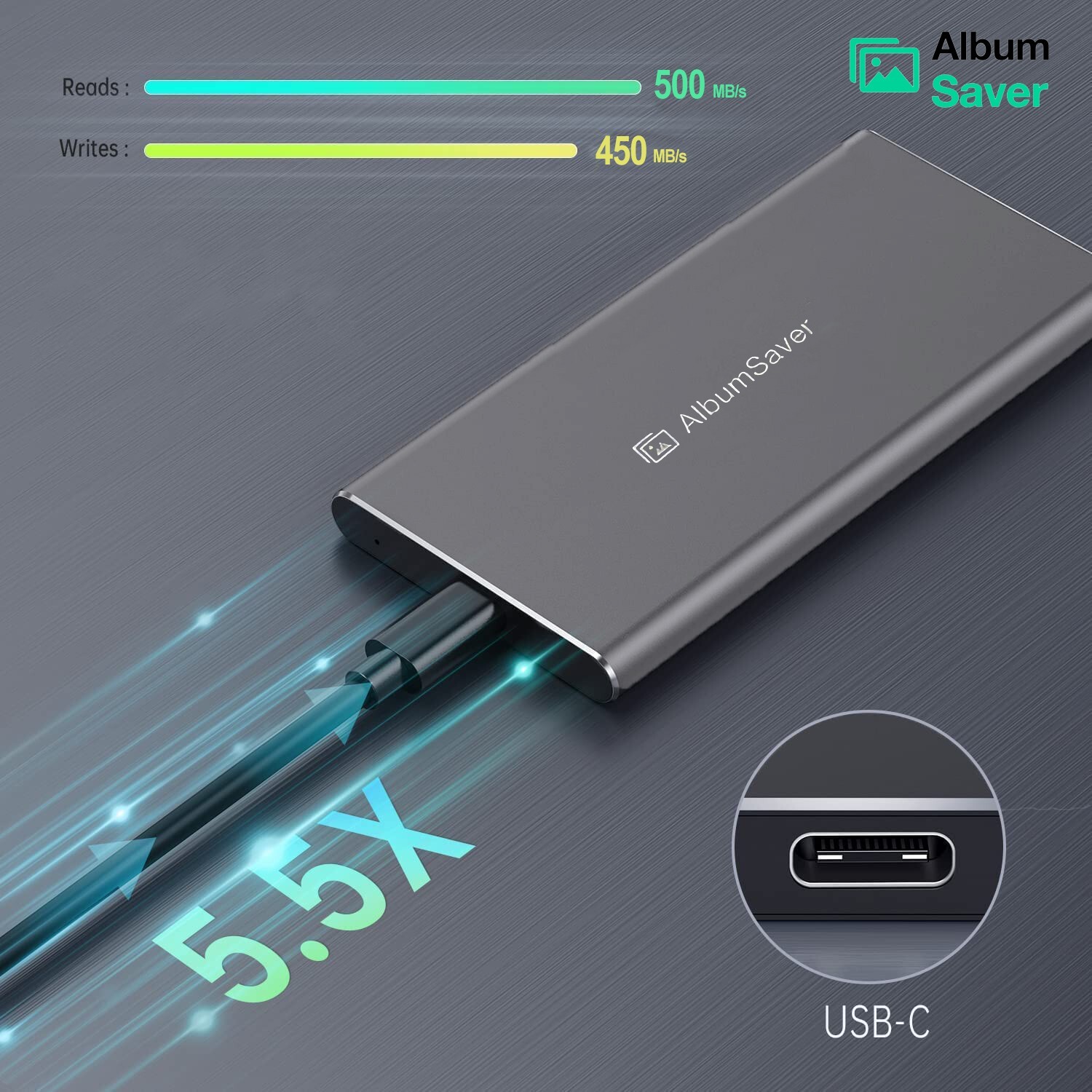 Album Saver External SolidState Drives 512GB USB Type C 500MB/S Super