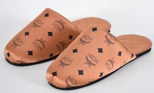 New MCM Men's Cognac Silk Visetos Cushioned Slides Room Slippers Size M/L