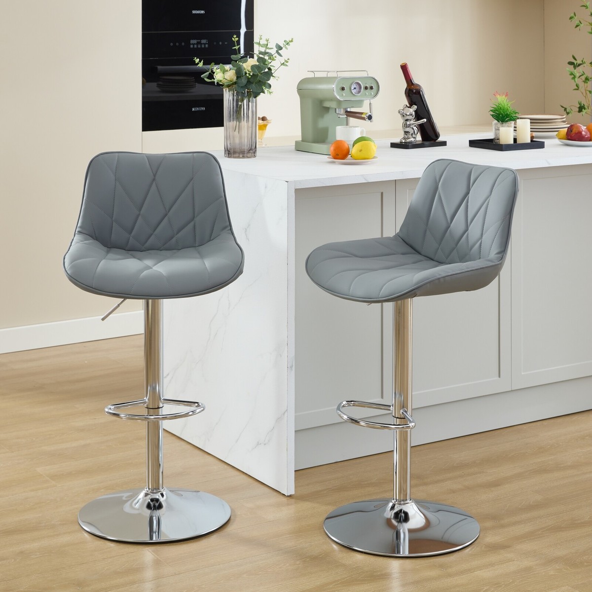 Set of Barstools Swivel PU Leather Pub Chairs 25