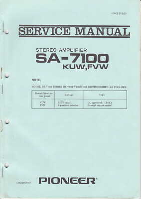 Service Manual-Anleitung für Pioneer SA-7100 