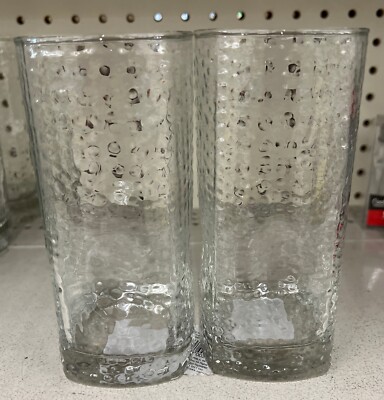 Set of 2- Vintage  Libbey Crisa Clear Dimpled, Pinched Grip Glass Tumblers 18oz
