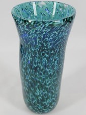 Studio Art Glass Hand Blown Blue Teal Aqua Vase 6.6" Tall